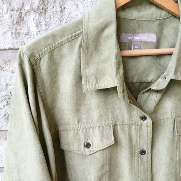 Green Faux-Suede Button Down Top - Croft & Barrow - Picture 1 of 5